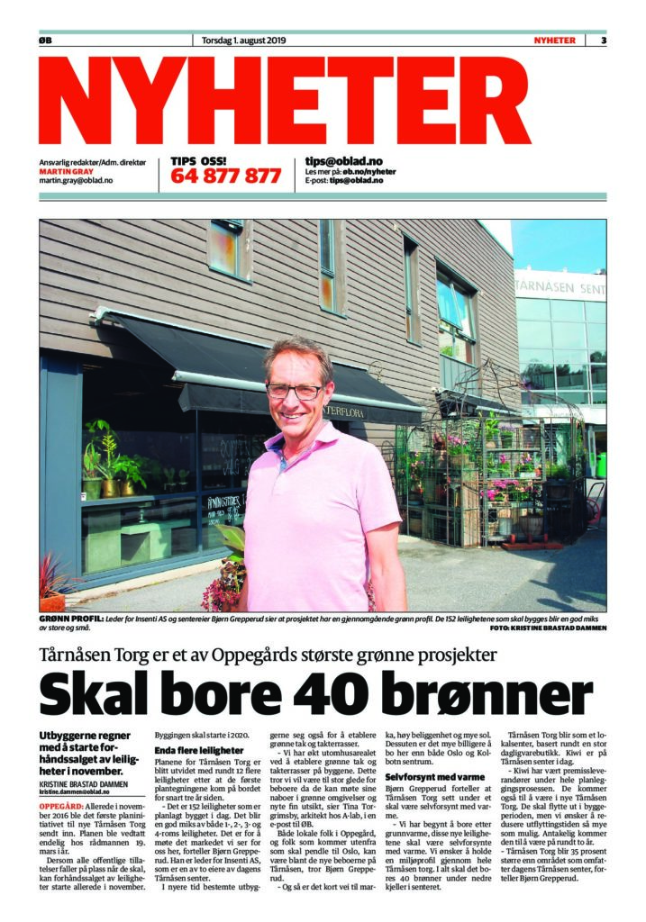 2019-08-01 Østlandets Blad Tårnåsen grønt prosjekt 2019-08-01 Østlandets Blad Tårnåsen grønt prosjekt