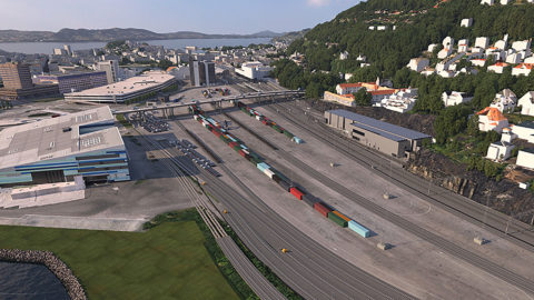 Illustrasjon av godsterminalen i Bergen